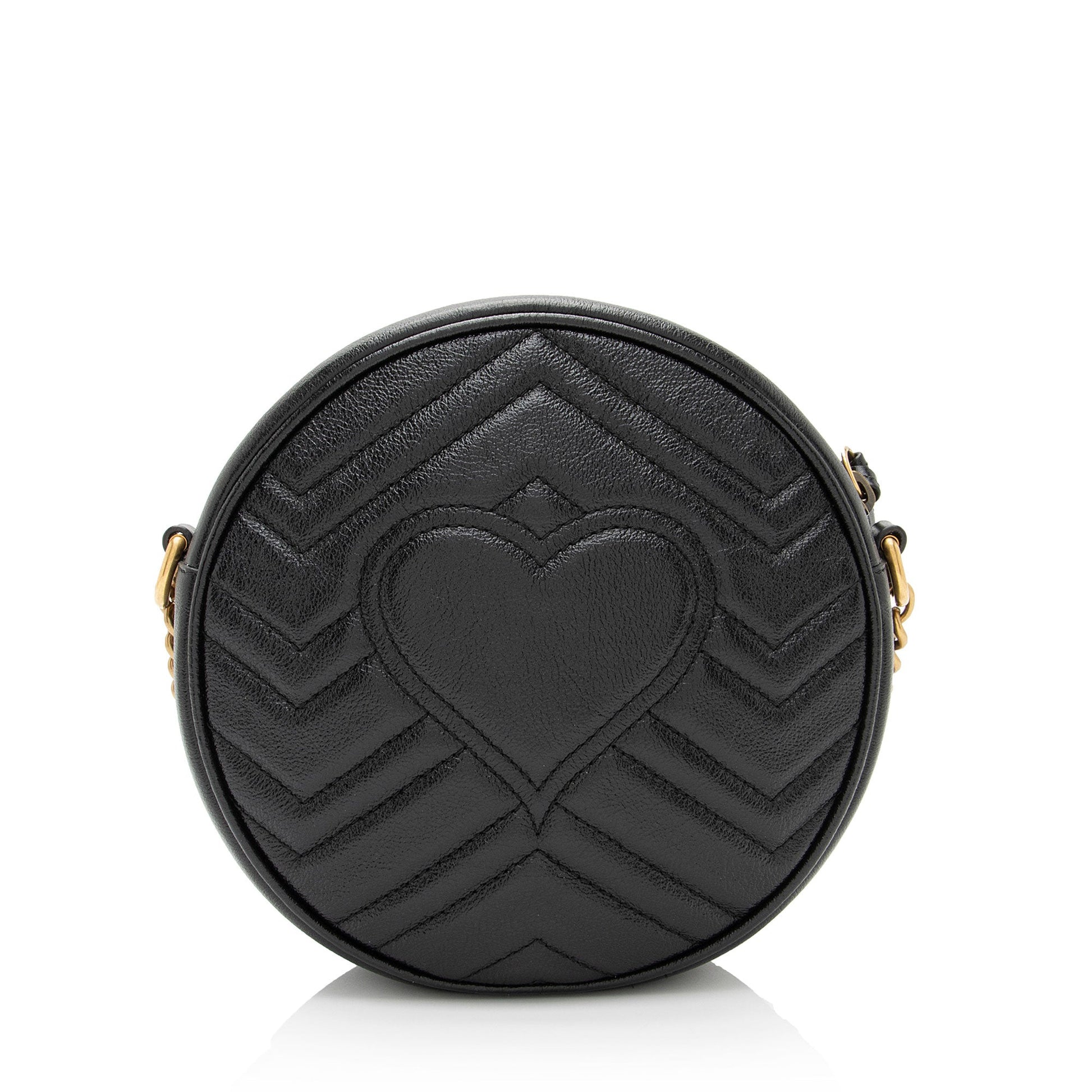 Gucci Matelasse Leather GG Marmont Round Mini Shoulder Bag (SHF-CQiicg)