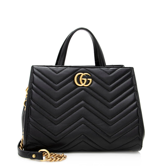 Gucci Matelasse Leather GG Marmont Top Handle Small Satchel (SHF-19560)