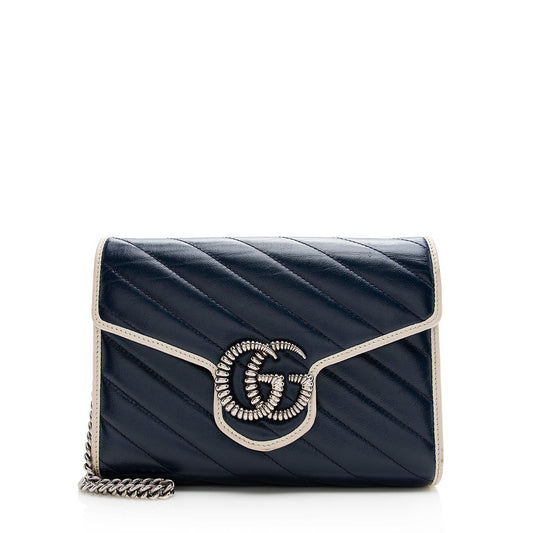 Gucci Matelasse Leather Torchon GG Marmont Mini Chain Bag (SHF-20671)