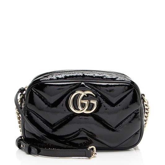 Gucci Matelasse Padded Patent Leather GG Marmont Small Camera Bag