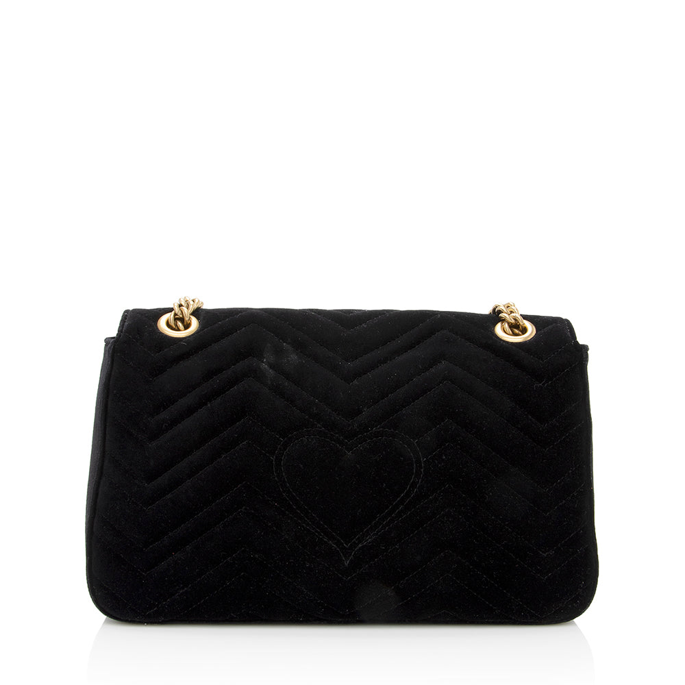 Gucci Matelasse Velvet Embroidered Loved Floral GG Marmont Medium Shoulder Bag (SHF-19350)