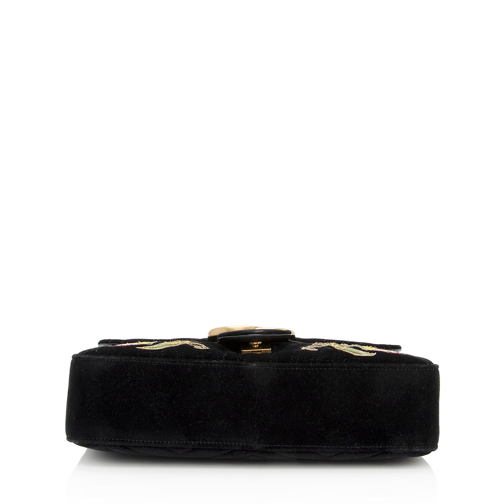 Gucci Matelasse Velvet Embroidered Loved Floral GG Marmont Medium Shoulder Bag (SHF-19350)