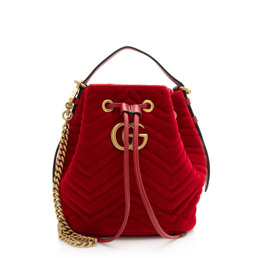 Gucci Matelasse Velvet GG Marmont Bucket Bag (SHF-22829)