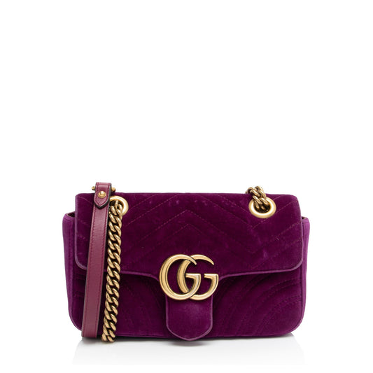 Gucci Matelasse Velvet GG Marmont Mini Flap Bag (SHF-dH4gBl)