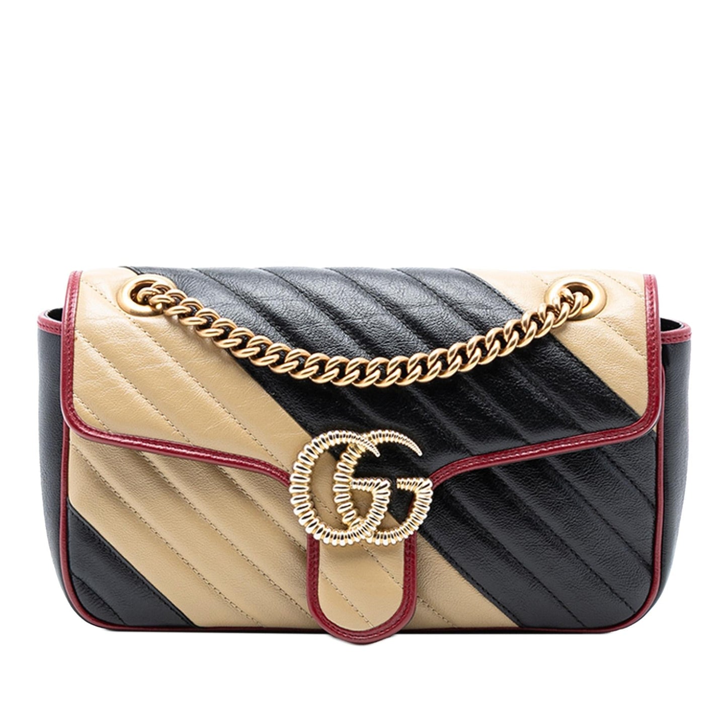 Gucci Medium GG Marmont Bicolor Matelasse Diagonal Leather Torchon Shoulder Bag