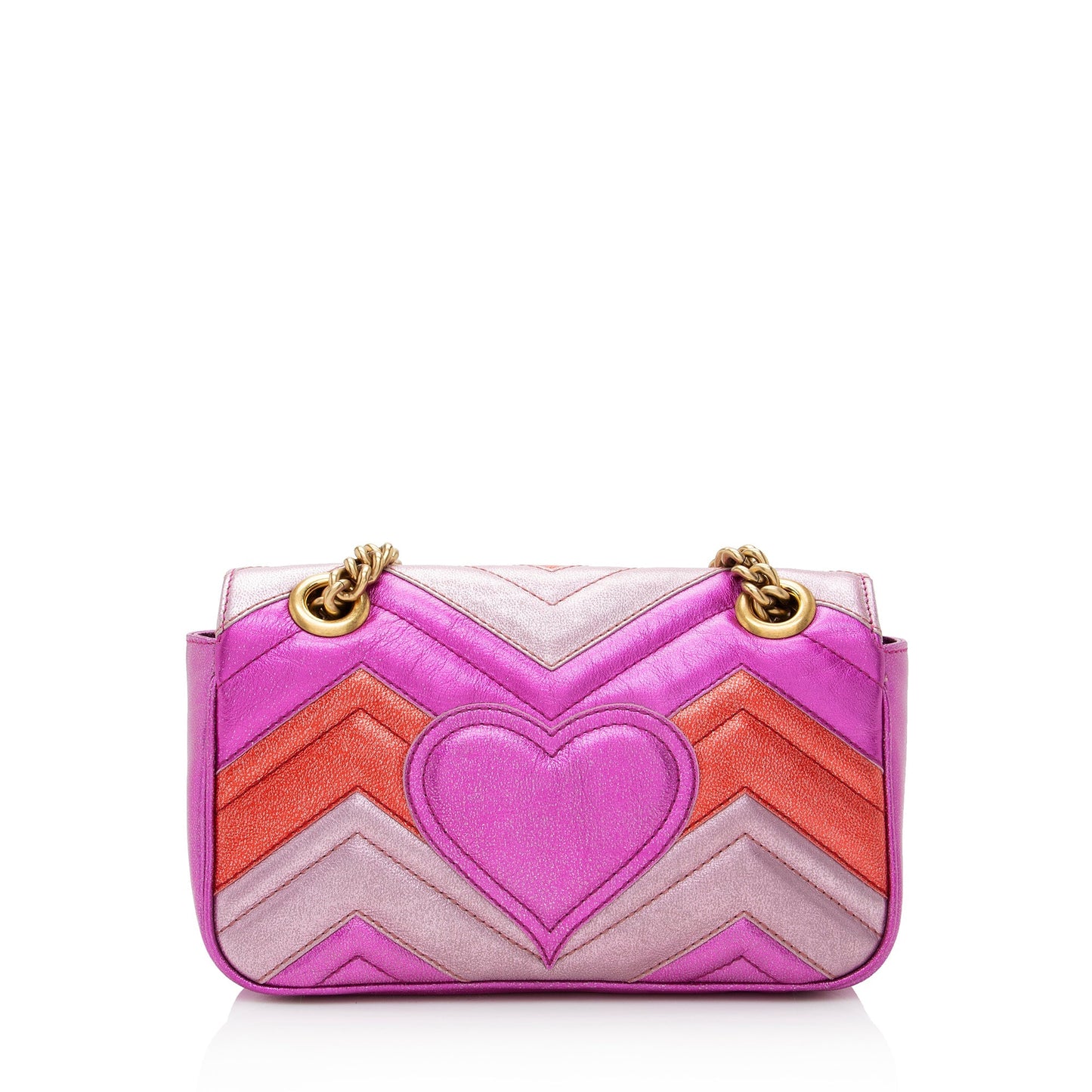 Gucci Metallic Matelasse Leather GG Marmont Mini Shoulder Bag (SHF-22837)