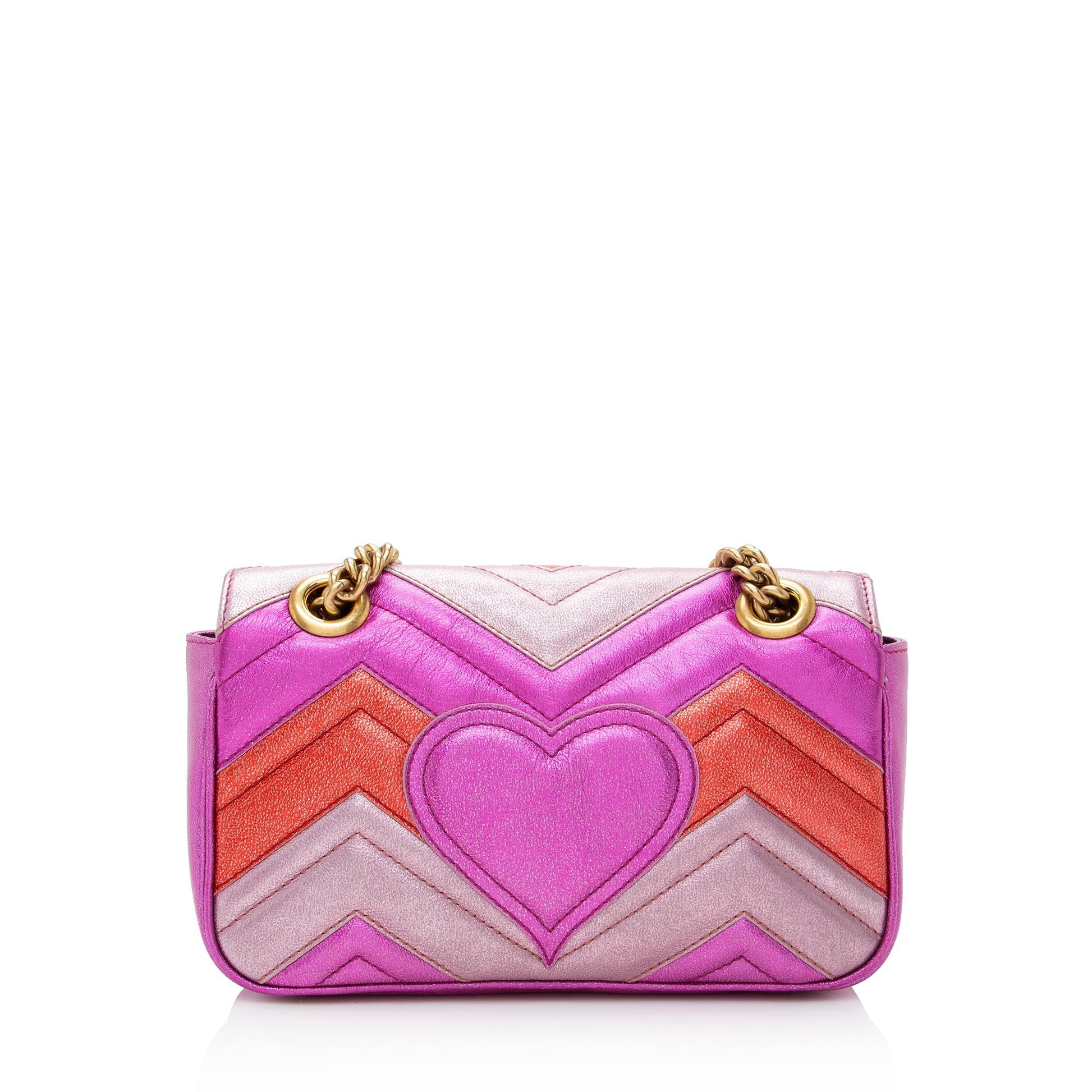 Gucci Metallic Matelasse Leather GG Marmont Mini Shoulder Bag (SHF-22837)
