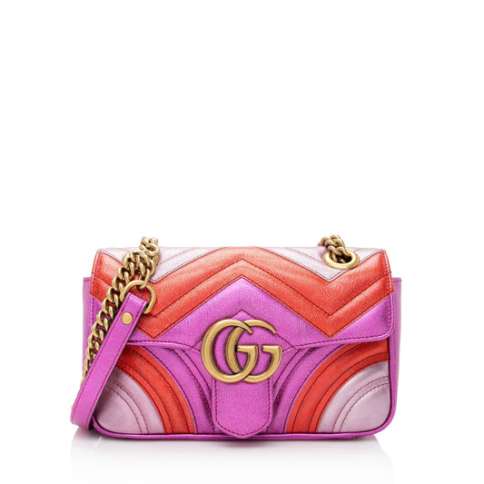 Gucci Metallic Matelasse Leather GG Marmont Mini Shoulder Bag (SHF-22837)