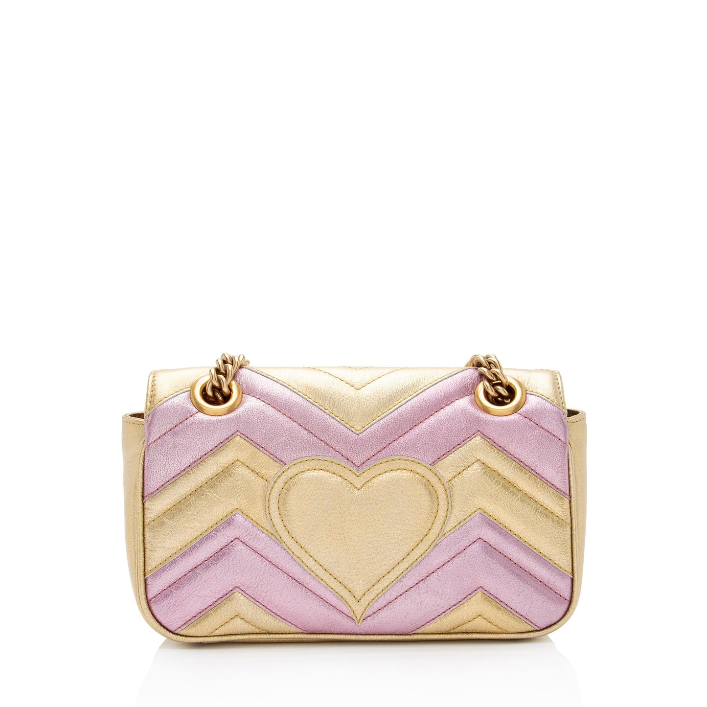 Gucci Metallic Matelasse Leather GG Marmont Mini Flap Shoulder Bag (SHF-6l0XWs)