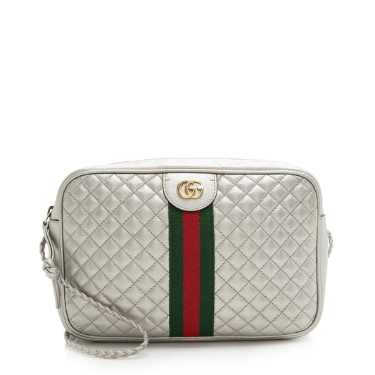 Gucci Metallic Quilted Leather Web Trapuntata Small Shoulder Bag (SHF-22451)