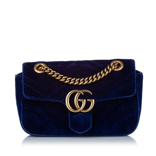 Gucci Mini GG Marmont Matelasse Velvet Crossbody Bag (SHG-30351)