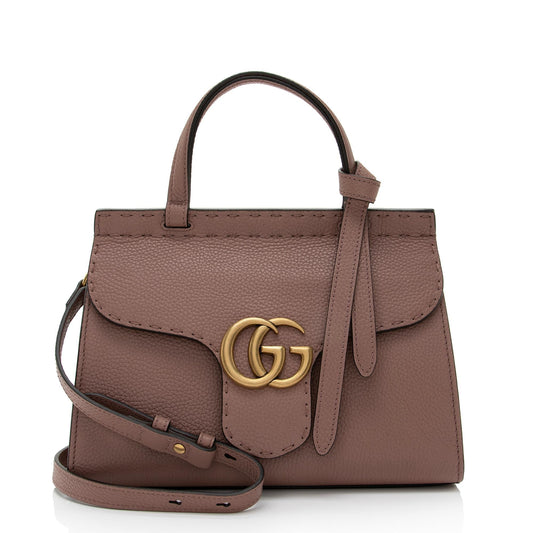 Gucci Pebbled Leather GG Marmont Top Handle Mini Shoulder Bag (SHF-1GP6PA)