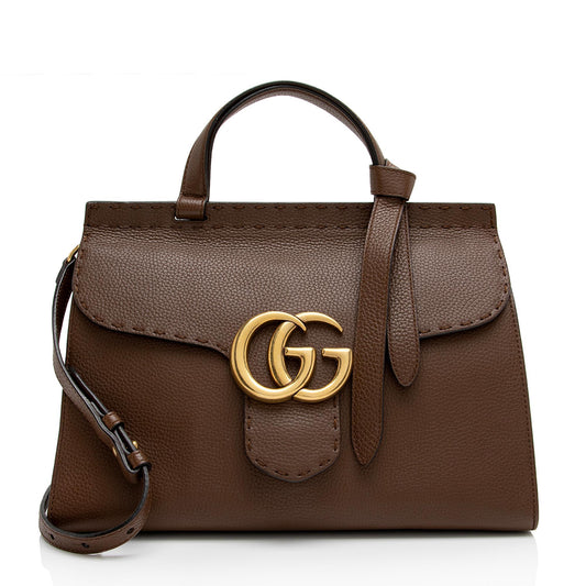 Gucci Pebbled Leather GG Marmont Top Handle Small Shoulder Bag (SHF-VGh3B4)