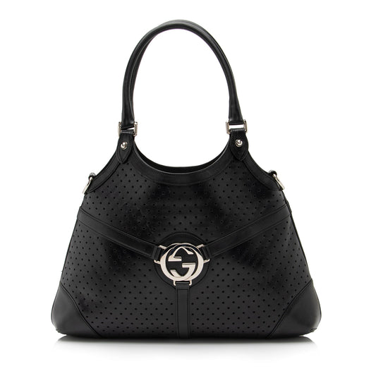 Gucci Perforated Leather Interlocking G Reins Satchel (SHF-23526)