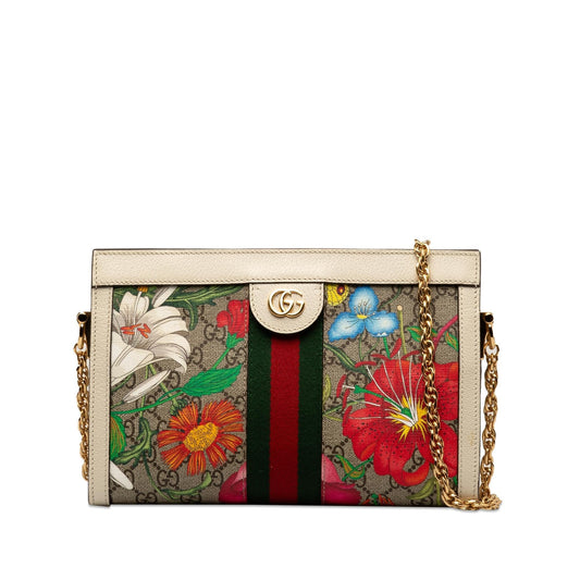 Gucci Small GG Supreme Flora Ophidia Chain Shoulder Bag (SHG-7xxXPR)