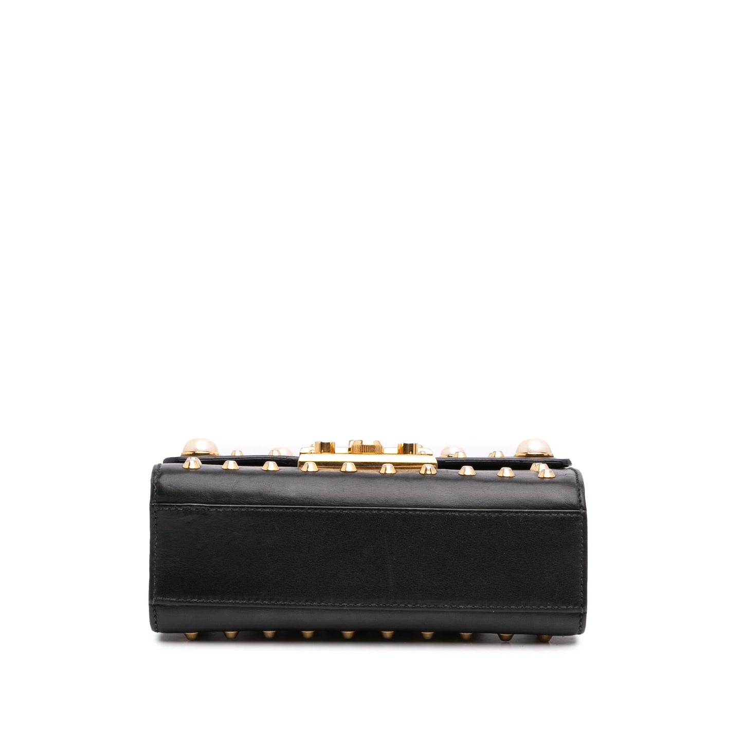Gucci Small Pearl Studded Leather Padlock Crossbody