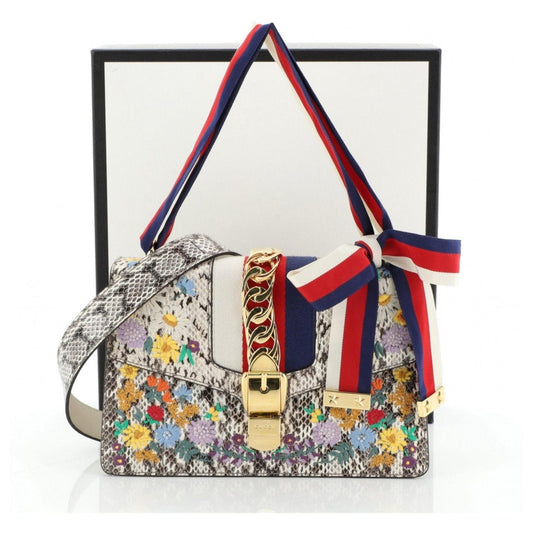 GUCCI SYLVIE FLORAL PYTHON SHOULDER BAG-HS