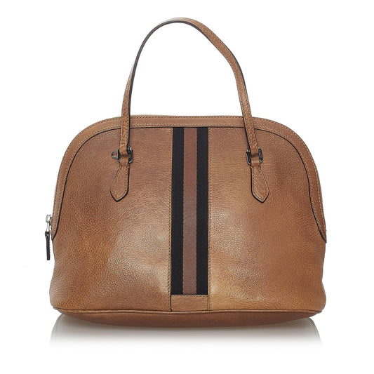 Gucci Web Dome Leather Satchel (SHG-30169)