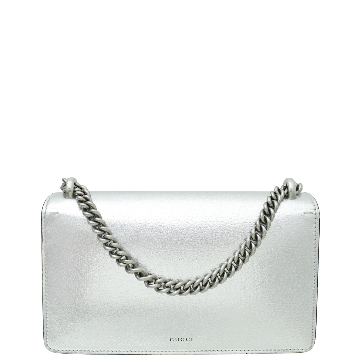 Gucci Metallic Silver Dionysus Leather Small Shoulder Bag