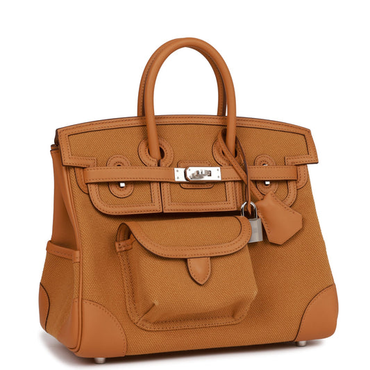 Hermes Birkin Cargo 25 Desert/ Sesame Swift and Toile Canvas Palladium Hardware