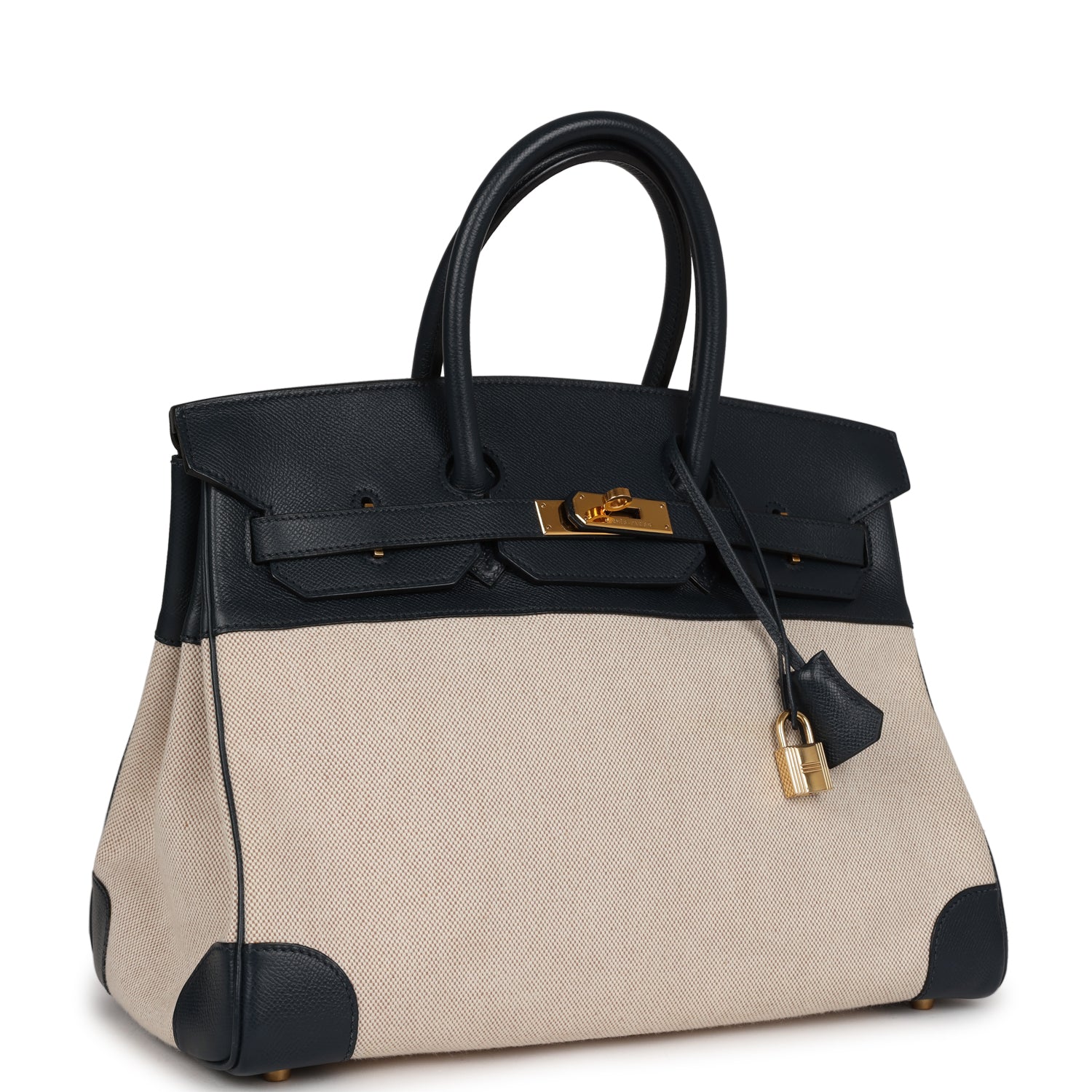 Hermes Birkin 35 Bleu Indigo Courchevel and Toile H Gold Hardware