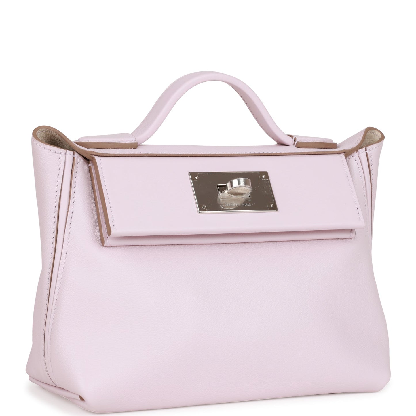 Luxury Hermes Mini 24/24 Bag Mauve Pale Verso Evercolor and Swift Palladium Hardware