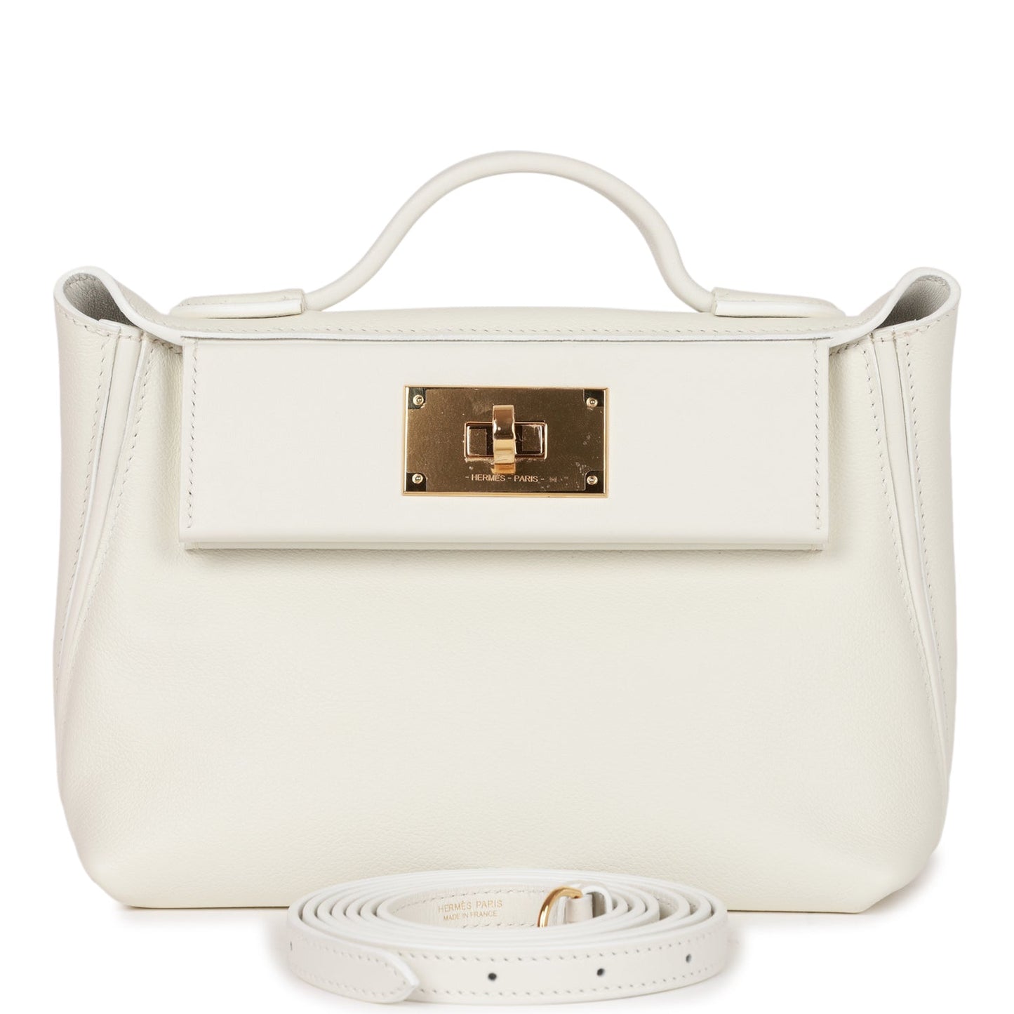 Luxury Hermes Mini 24/24 Bag White Evercolor and Swift Gold Hardware