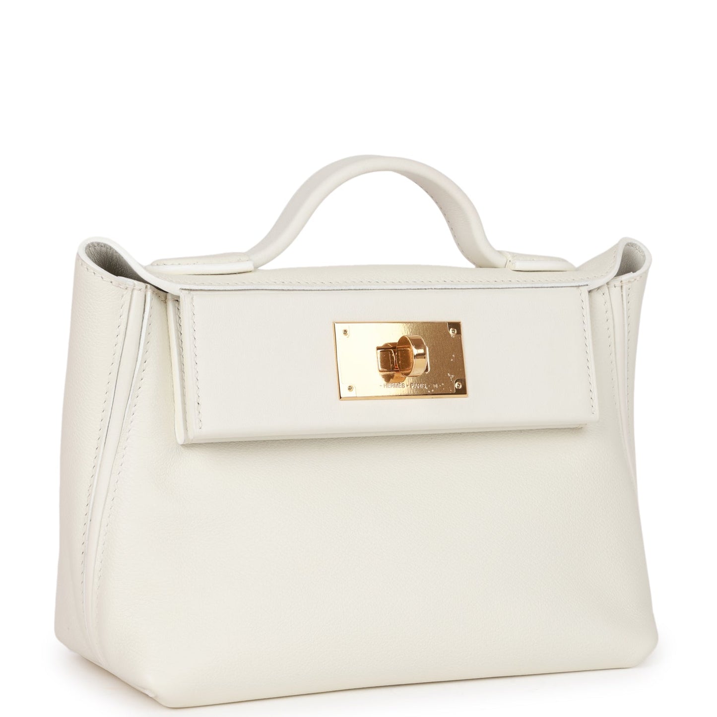 Luxury Hermes Mini 24/24 Bag White Evercolor and Swift Gold Hardware