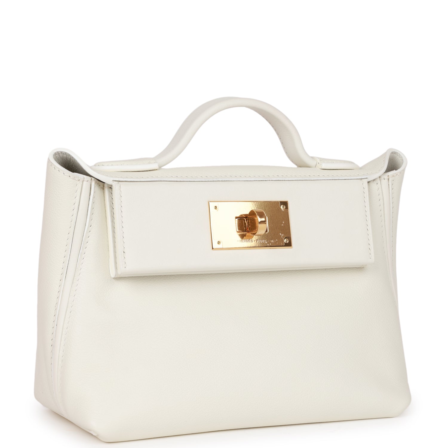 Luxury Hermes Mini 24/24 Bag White Evercolor and Swift Gold Hardware