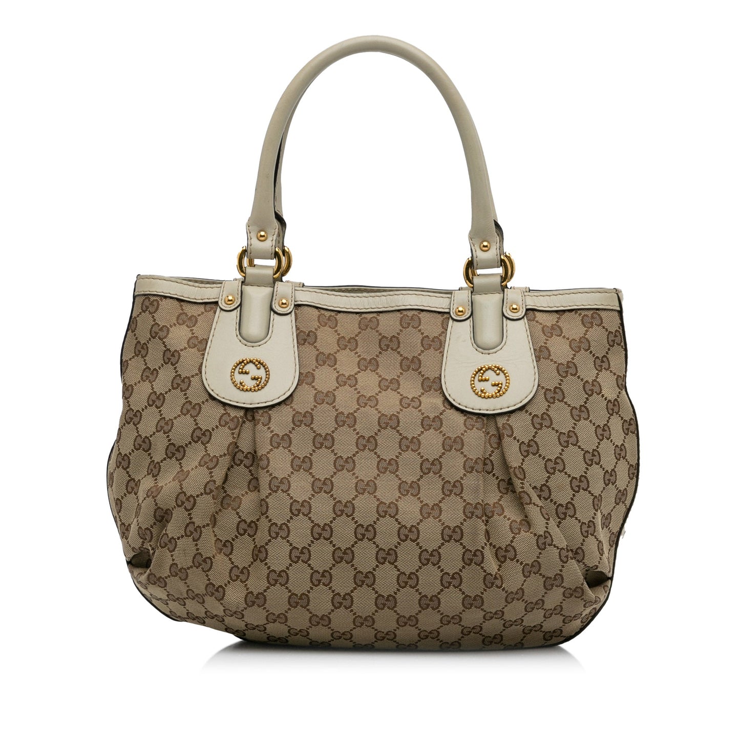 Gucci Brown Leather Canvas Tote Style 17