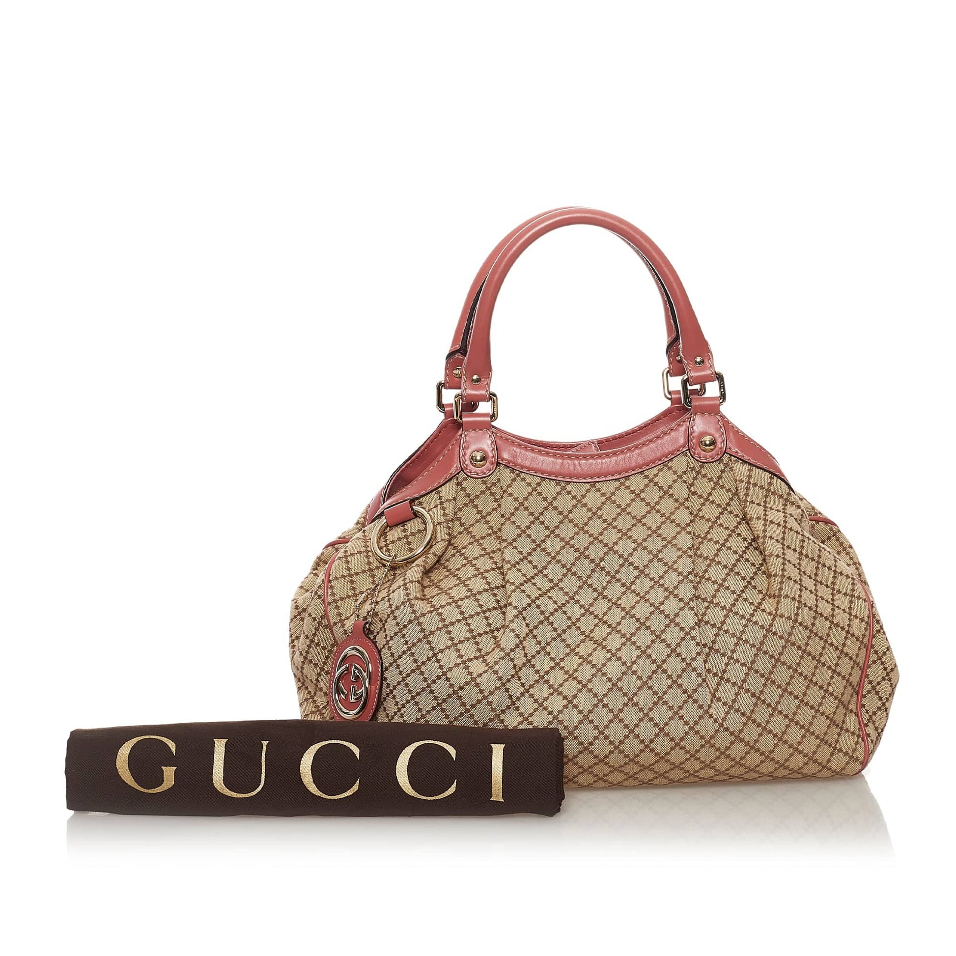 Gucci Sukey Brown Leather Canvas Shoulder Bag