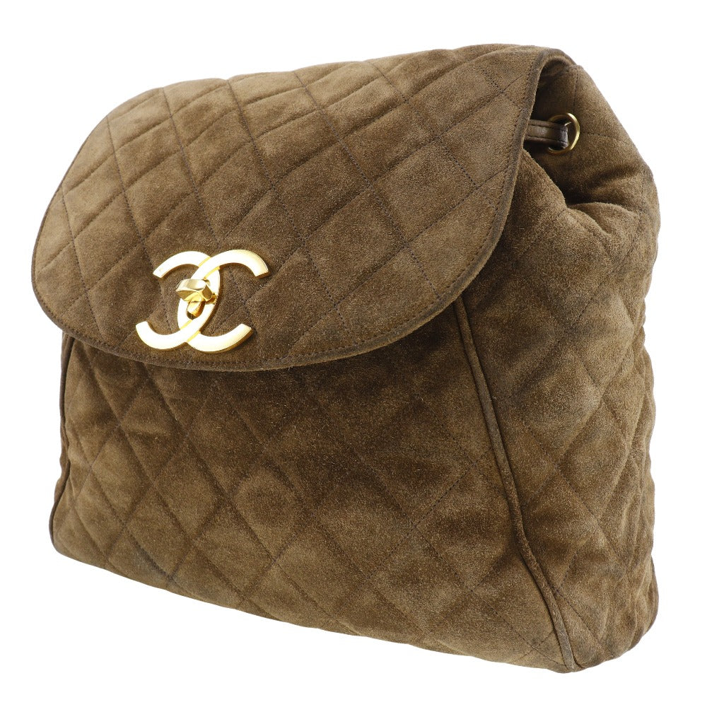 CHANEL Backpack Suede Plated Gold Brown COCO Mark Matrasse Women d