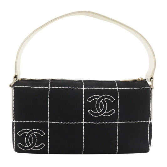 CHANEL Shoulder Bag canvas black Chocolate bar