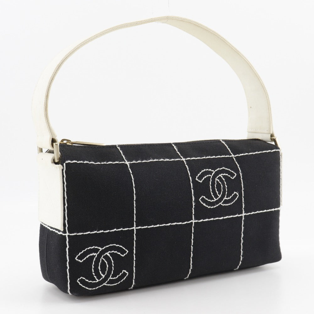 CHANEL Shoulder Bag canvas black Chocolate bar