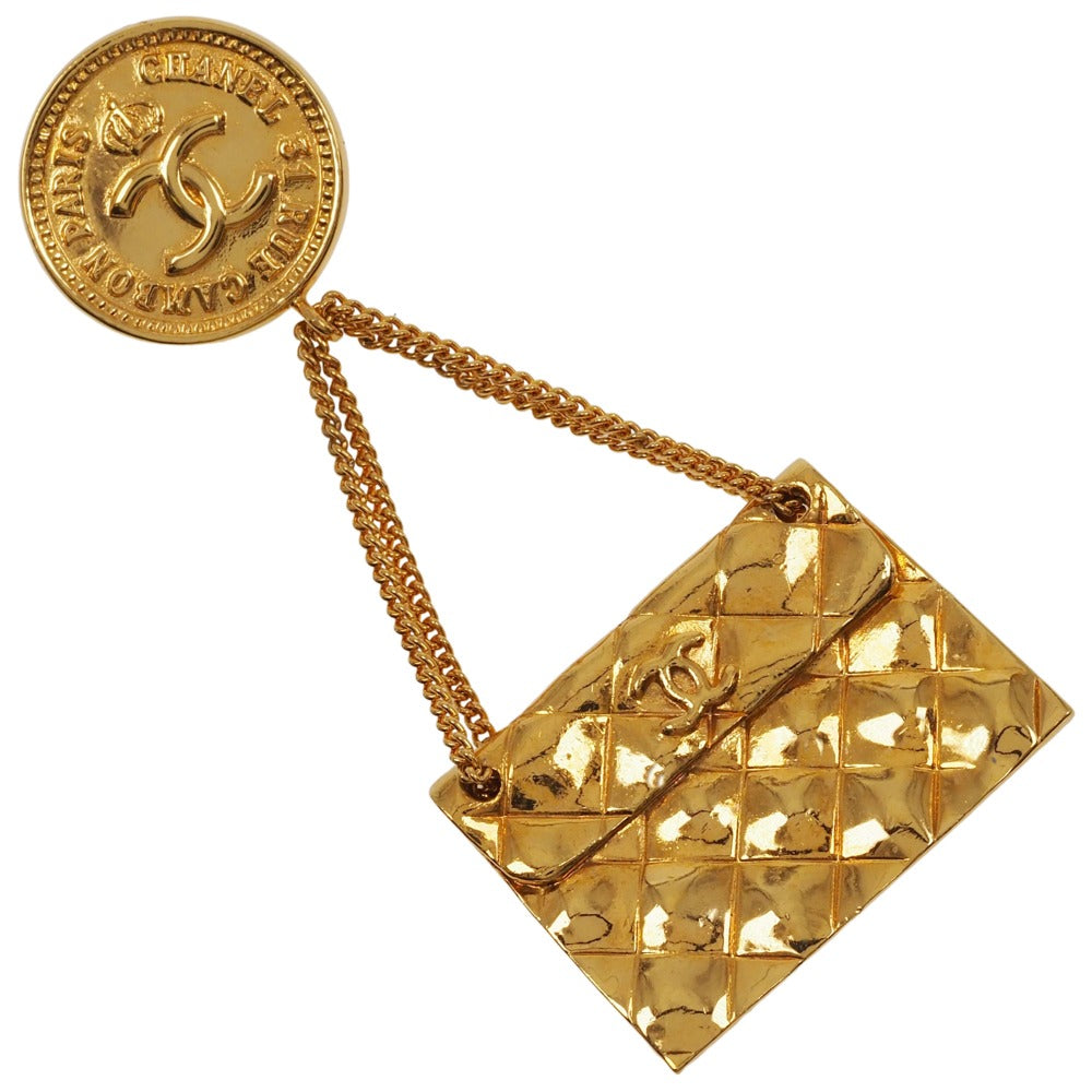 CHANEL Brooch Plated Gold gold Matelasse bag motif COCO Mark Women d