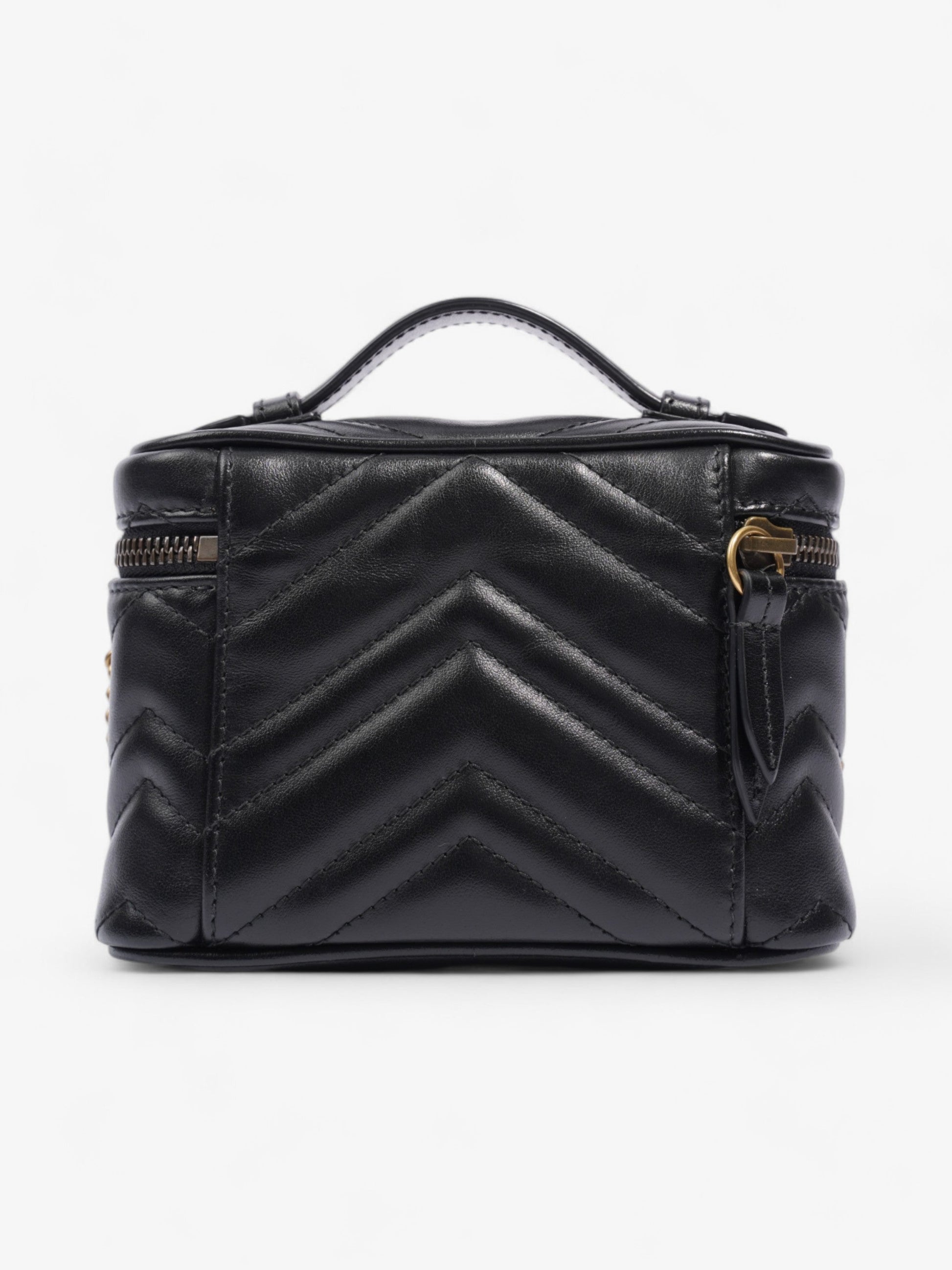 Gucci GG Marmont Top Handle Bag Black Matelasse Leather Mini