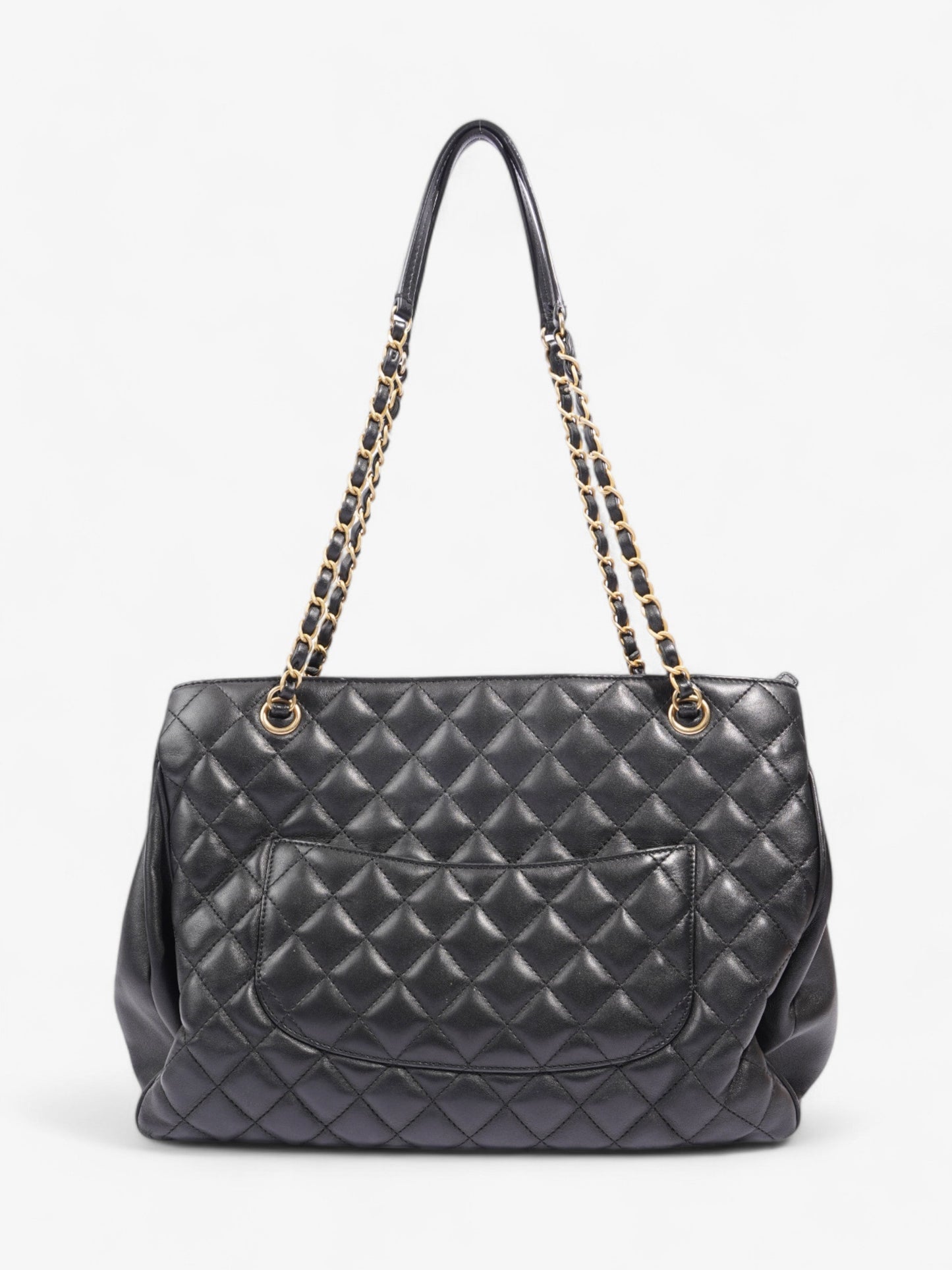 Chanel Shopping Bag Black Lambskin Leather Large