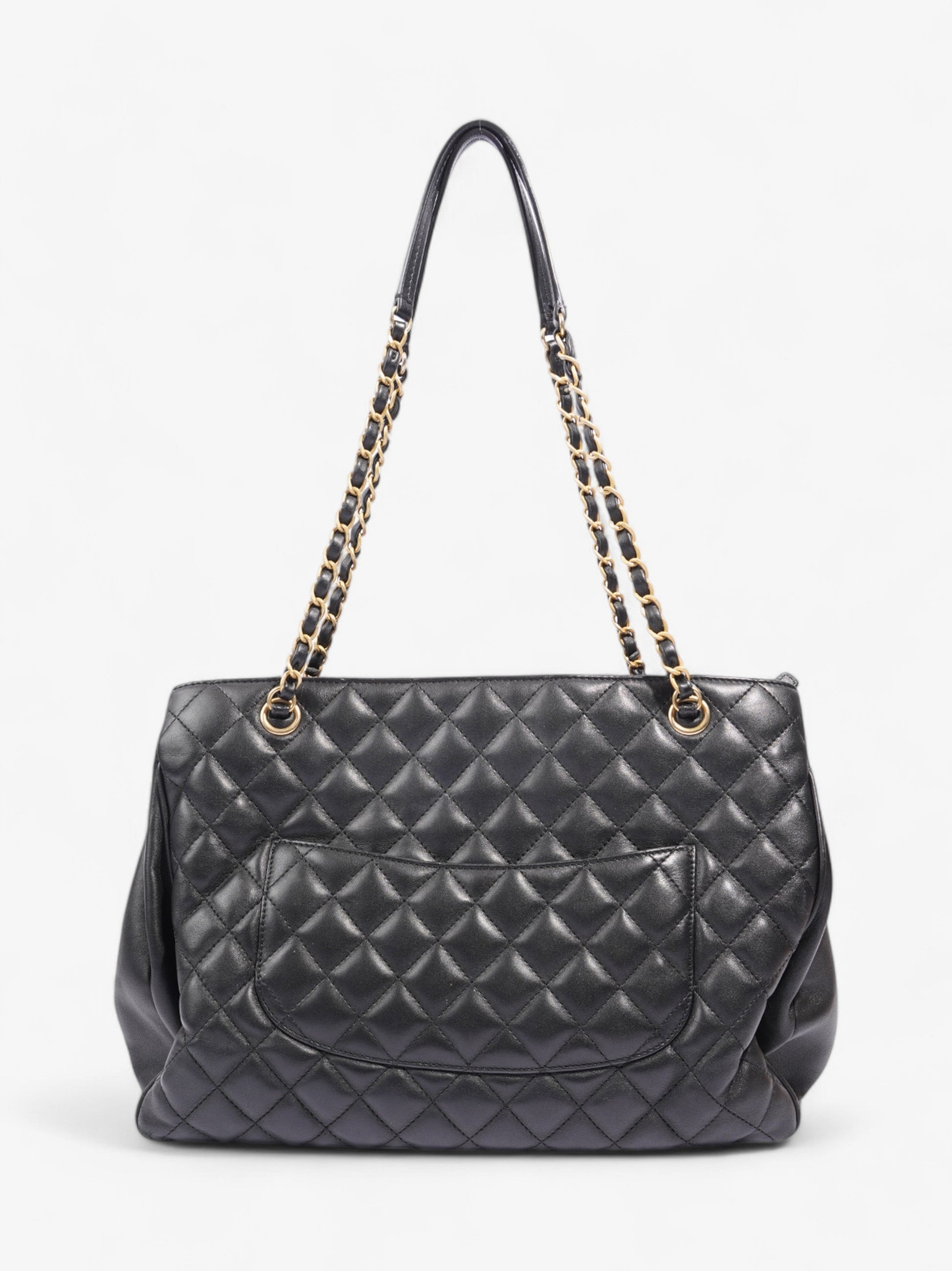 Chanel Shopping Bag Black Lambskin Leather Large