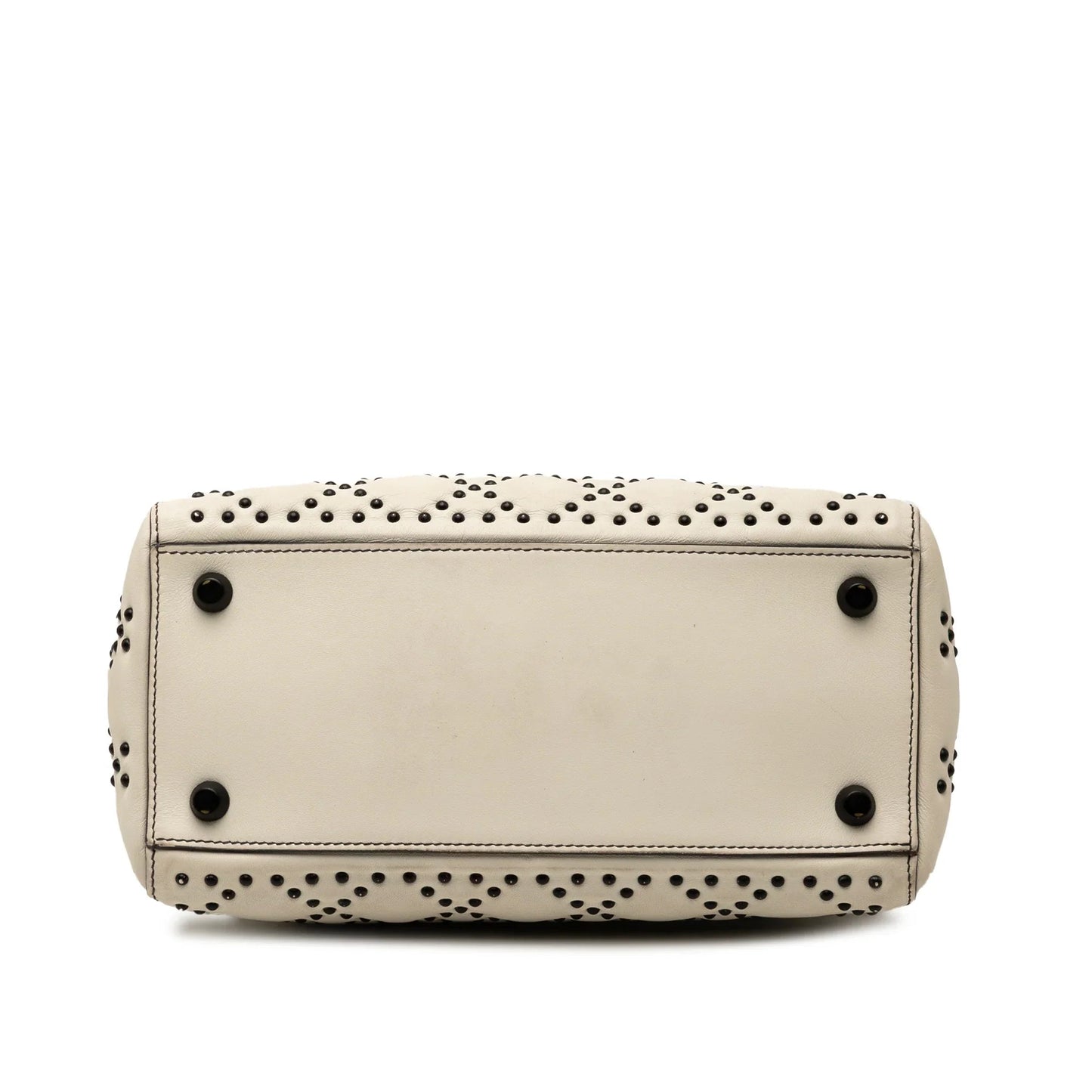White Dior Medium Lambskin Cannage Studded Supple Lady Dior Satchel