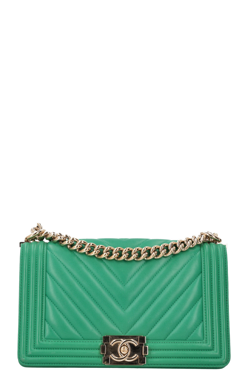 CHANEL Boy Bag Medium Chevron Green