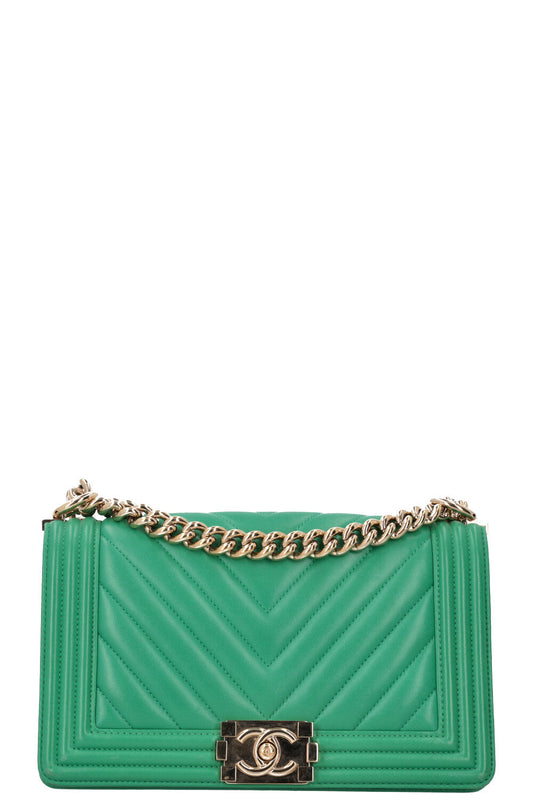 CHANEL Boy Bag Medium Chevron Green