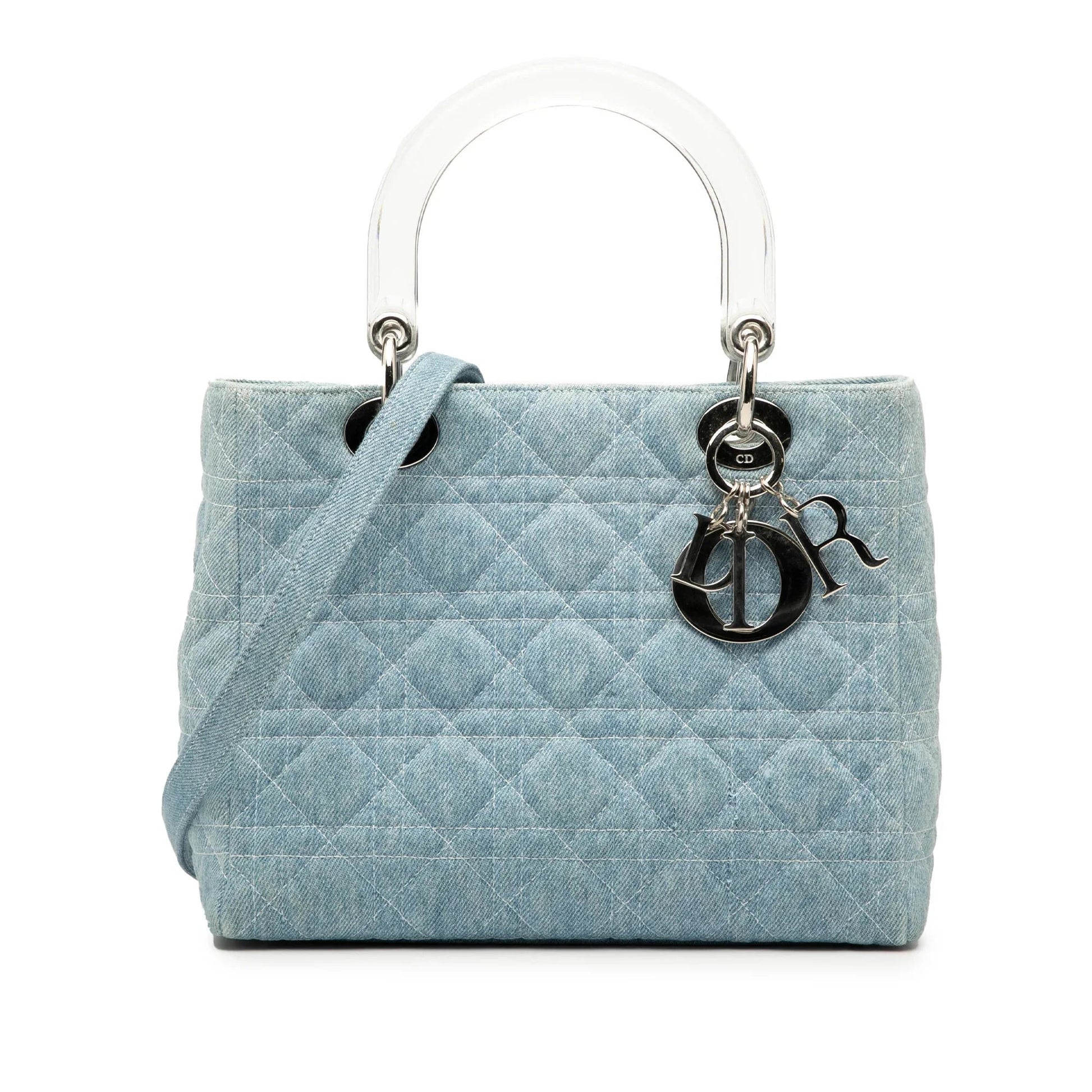 Blue Dior Medium Denim Cannage Acrylic Handles Lady Dior Satchel