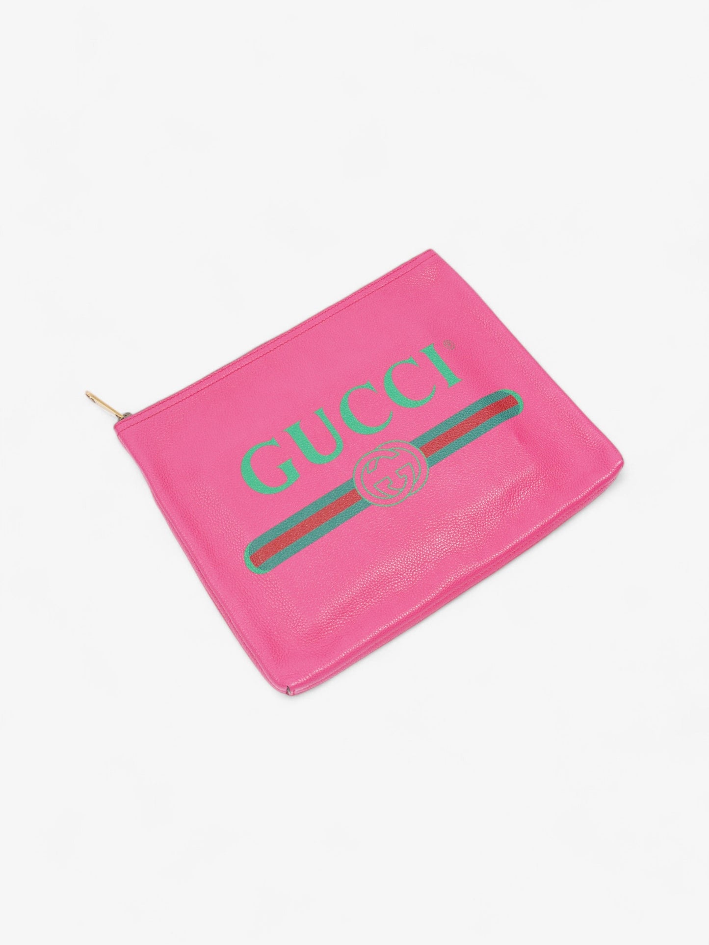 Gucci Logo Clutch Neon Pink / Green / Red Grained Leather