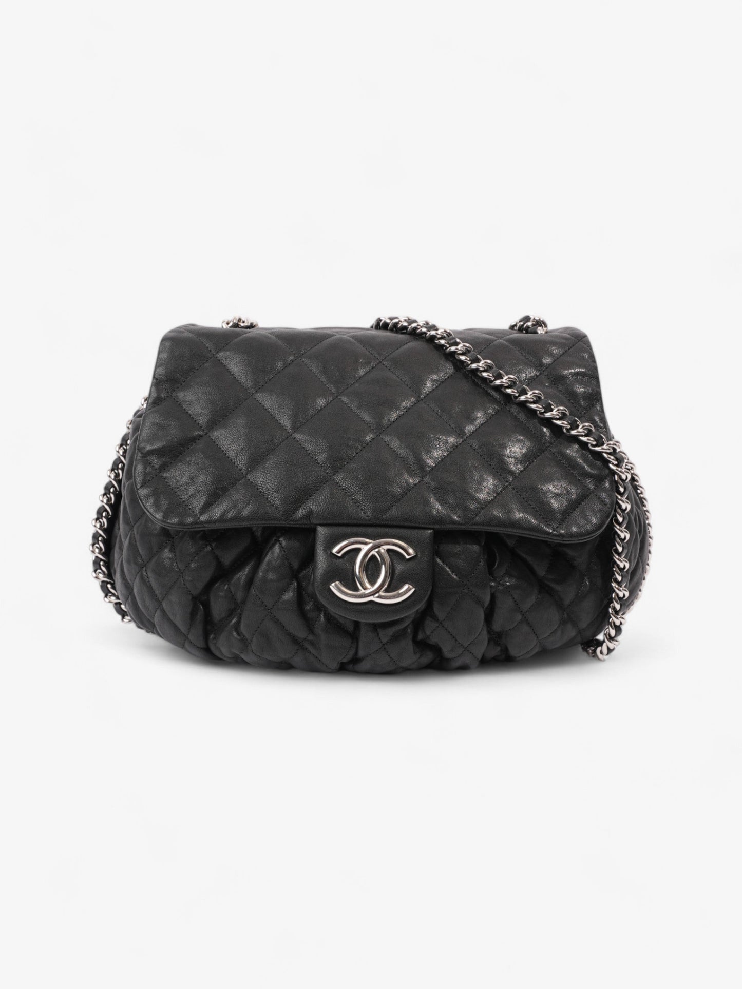 Chanel Chain Around Flap Bag Black Lambskin Leather Large