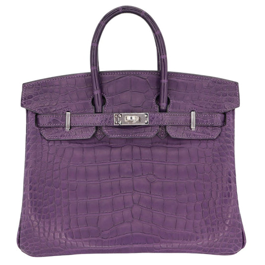 Hermes25cm Birkin Amethyst Matte Alligator Palladium Hardware