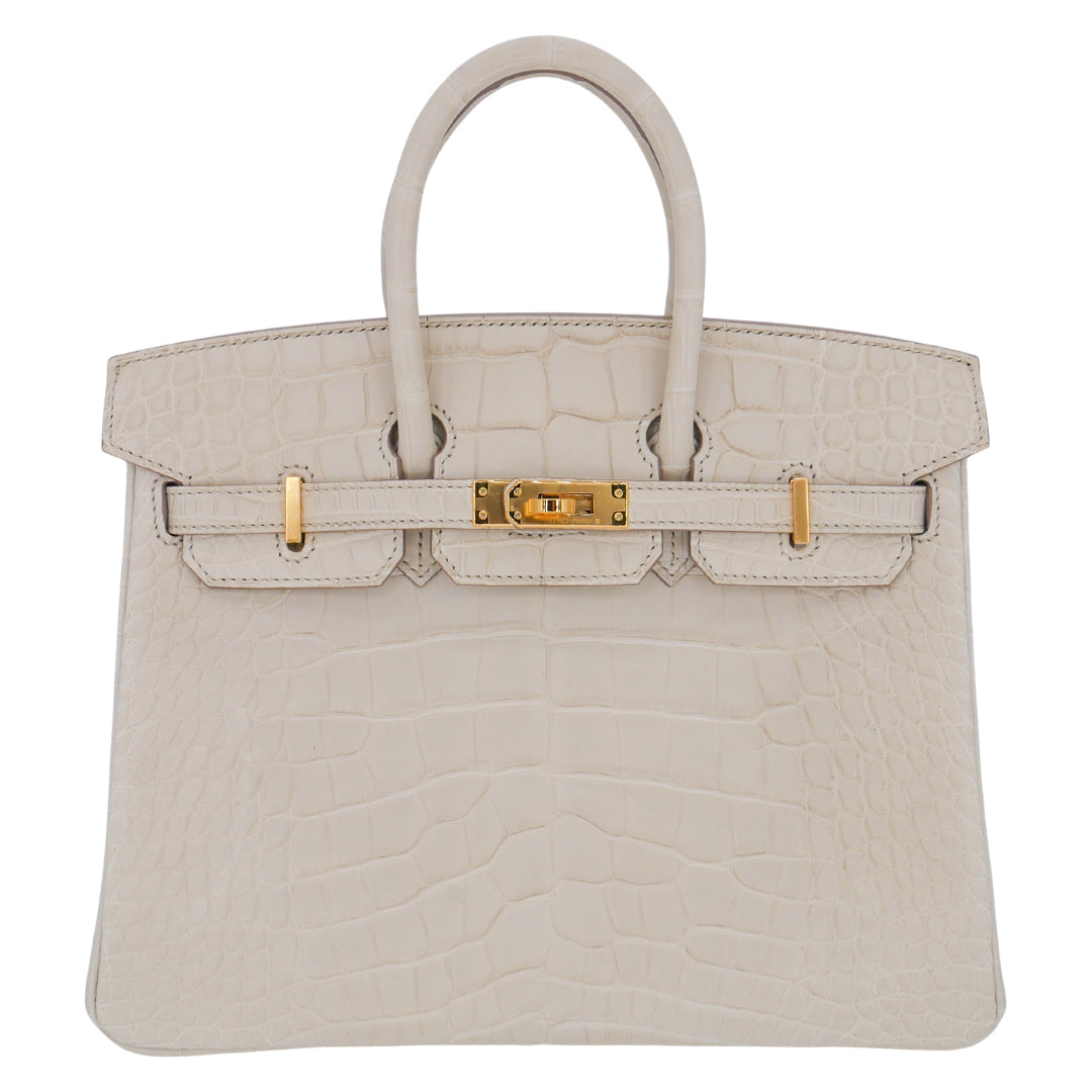 Hermes25cm Birkin Beton Matte Alligator Gold Hardware
