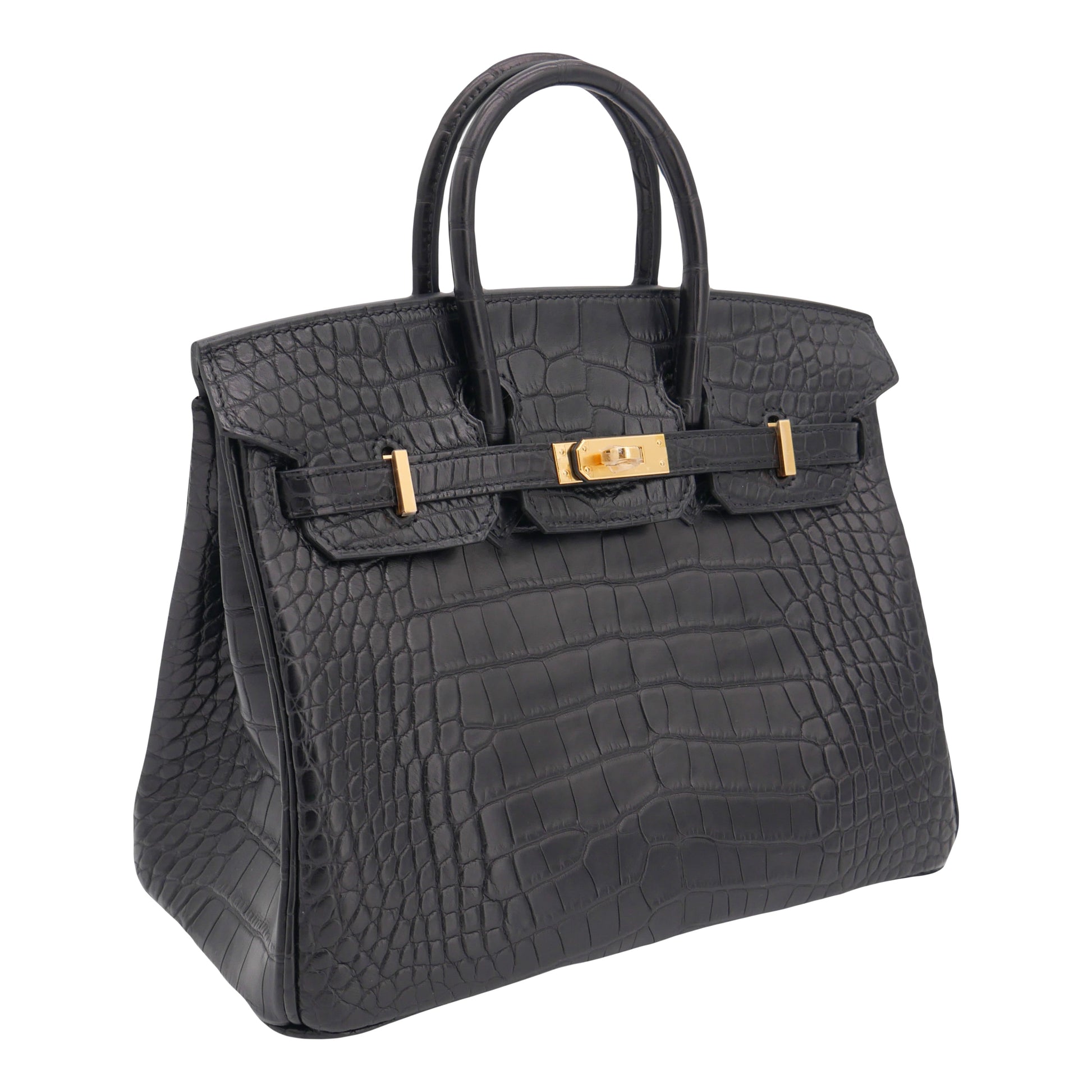 Hermes25cm Birkin Black Matte Alligator Gold Hardware