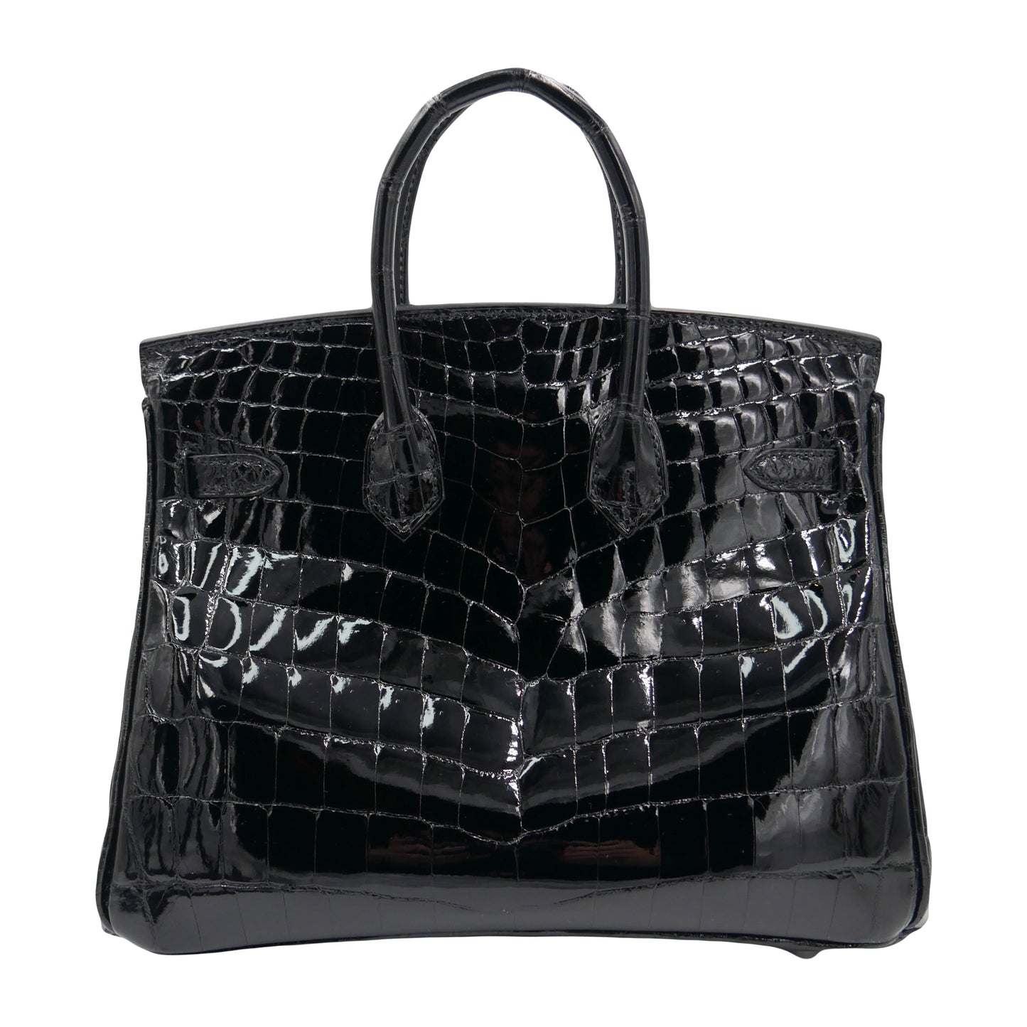 Hermes25cm Birkin Black Shiny Niloticus Crocodile Palladium Hardware