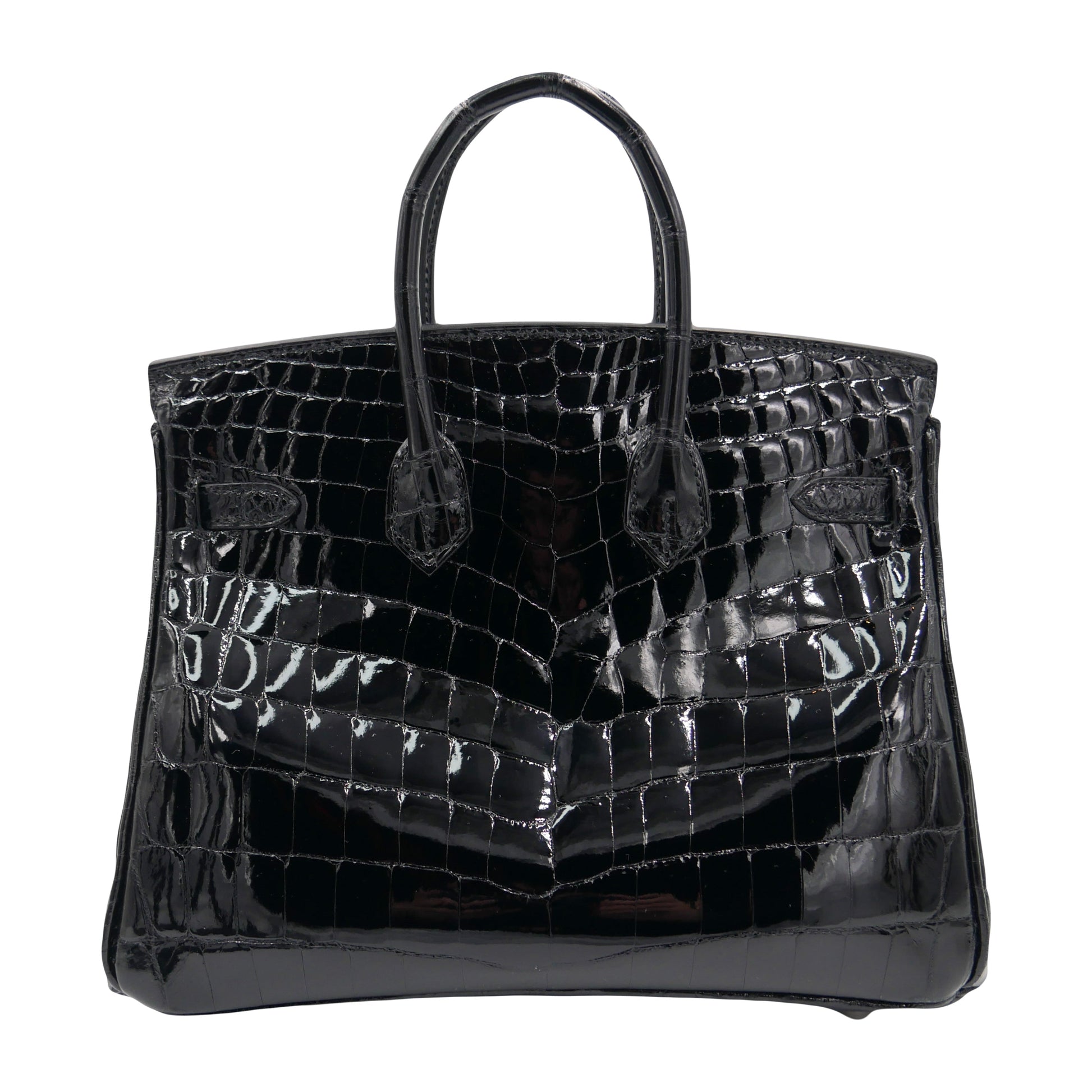 Hermes25cm Birkin Black Shiny Niloticus Crocodile Palladium Hardware