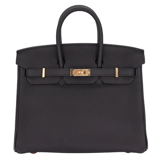 Hermes25cm Birkin Black Togo Leather Rose Gold Hardware